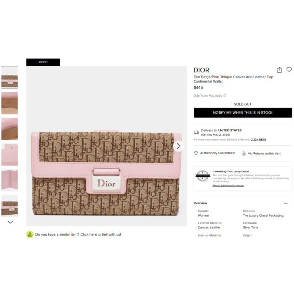 7007-Ví dài nữ-DIOR vintage cloth and leather wallet-Đã sử dụng14
