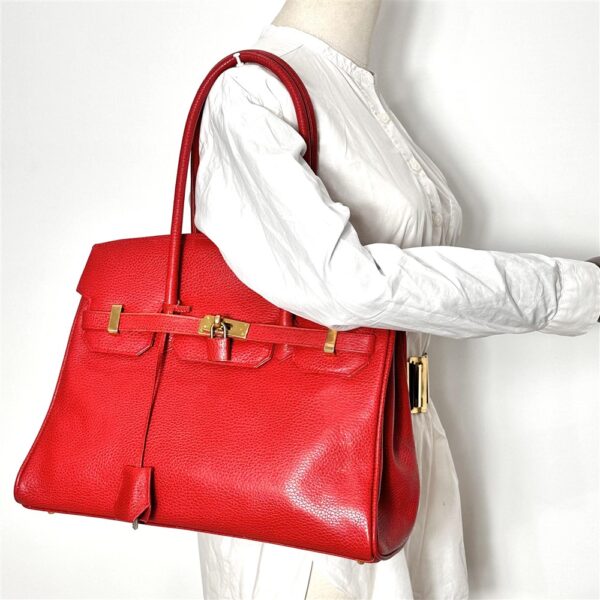 5208-Túi đeo vai/xách tay-Birkin style red leather bag1