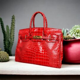 5212-Túi xách tay-CAMELLIA ART crocodile embossed Birkin style handbag