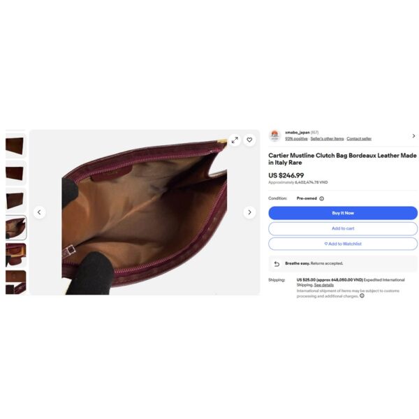 5233-Ví cầm tay-CARTIER Pouch Wallet Burgundy Red Leather Zip Around Clutch-Gần như mới11