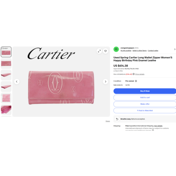 5229-Ví dài nữ-CARTIER Happy BirthdayPink Calf Leather Wallet-Đã sử dụng14