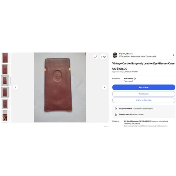 5235-Túi đựng kính/Tiền mặt-CARTIER Bordeaux leather Glasses case-Đã sử dụng5