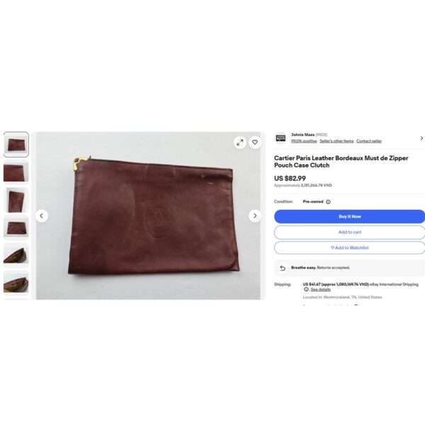 5233-Ví cầm tay-CARTIER Pouch Wallet Burgundy Red Leather Zip Around Clutch-Gần như mới10