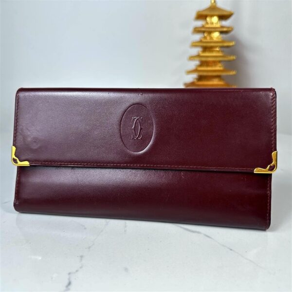 5255-CARTIER Burgundy Leather Bifold Long Wallet-Ví dài nữ-Đã sử dụng0