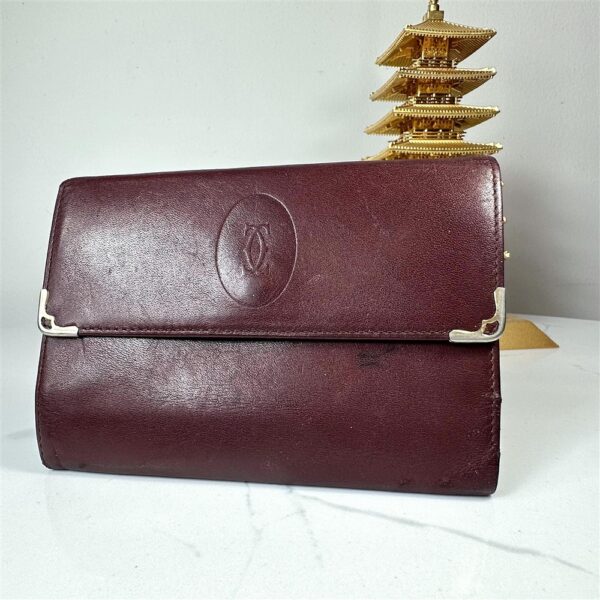 5259-Ví nữ/nam-CARTIER burgundy leather compact wallet-Khá cũ0