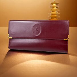 5255-Ví dài nữ-CARTIER Burgundy Leather Bifold Long Wallet-Khá mới