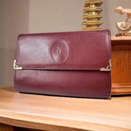 5258-Ví nữ/nam-CARTIER burgundy leather compact wallet