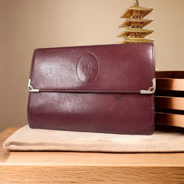 5259-Ví nữ/nam-CARTIER burgundy leather compact wallet-Đã sử dụng0