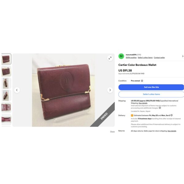 5260-Ví nam/nữ-CARTIER bordeaux must line tri-fold leather wallet-Đã sử dụng13