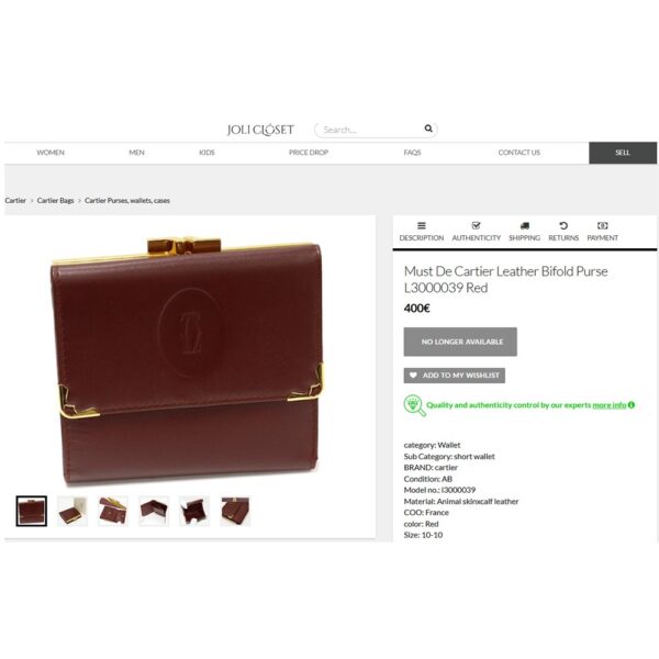 5260-Ví nam/nữ-CARTIER bordeaux must line tri-fold leather wallet-Đã sử dụng12