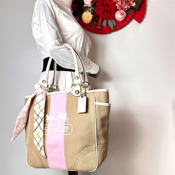 5299-Túi xách tay-COACH Canvas Limited Edition Bleecker Heritage Stripe bag-Khá mới14