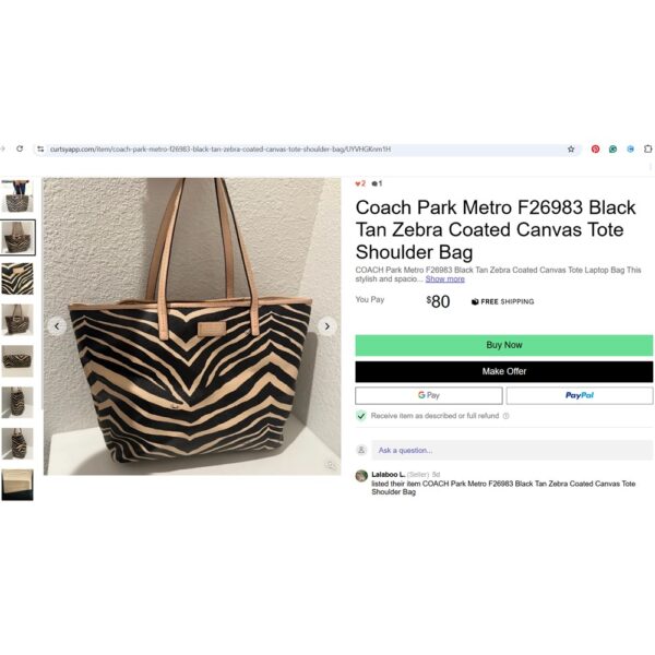 5304-Túi xách tay/đeo vai-COACH Zibra pattern large tote bag-Đã sử dụng21