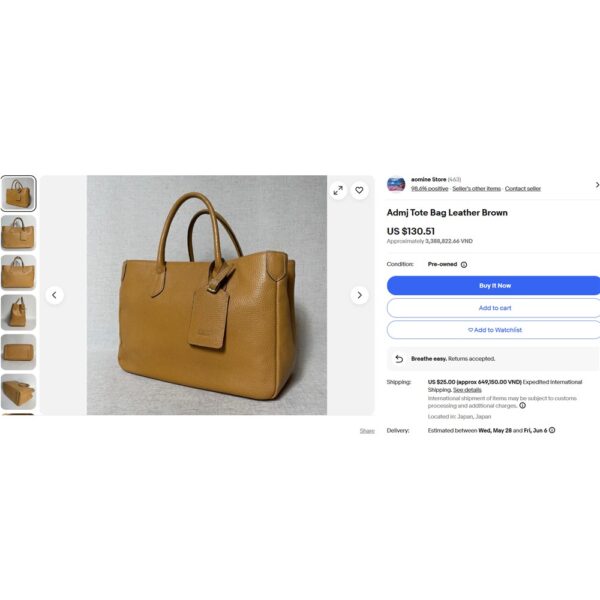5360-Túi xách tay- ADMJ (Accessoires De Mademoiselle) cream leather tote bag-Đã sử dụng/Khá sạch24