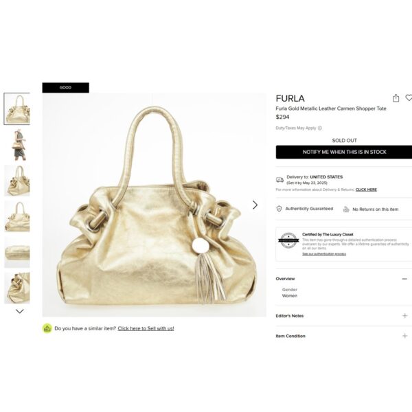 5381-Túi xách tay/đeo vai-FURLA gold metallic carmen shopper bag-Khá mới22