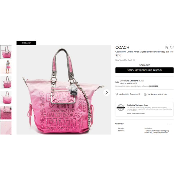 5351-Túi xách tay/đeo vai-COACH Poppy Ombre Rhinestone XL Shoulder Bag-Khá sạch23