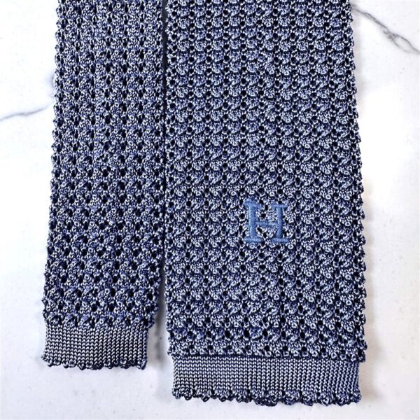 1280-Caravat-HERMES knitted blue tie-Khá mới3