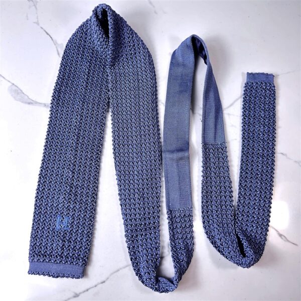 1280-Caravat-HERMES knitted blue tie-Khá mới1