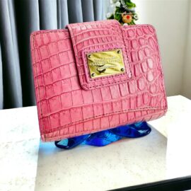 5403-Ví chữ nhật nữ-LEATHER JEWELS Bifold crocodile leather pink wallet-Khá mới