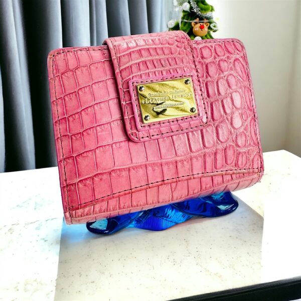 5403-Ví chữ nhật nữ-LEATHER JEWELS Bifold crocodile leather pink wallet-Khá mới0