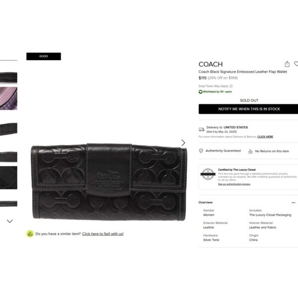 5416-Ví dài nữ-COACH black leather flap wallet-Đã sử dụng15