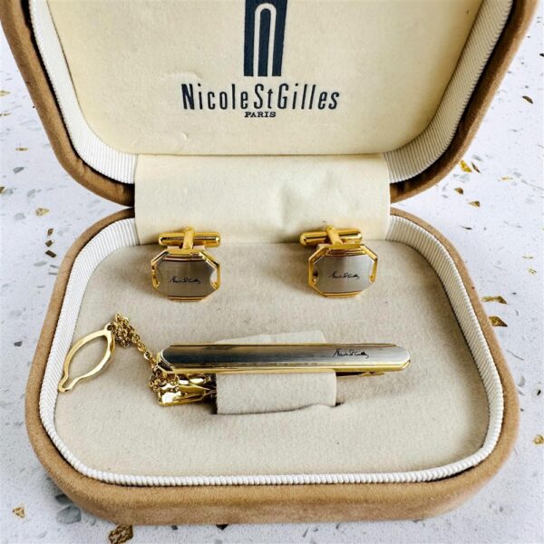 2206-Nicole St Gilles Cufflinks & Tie Clip-Bộ khuy măng sét và kẹp cà vạt-Gần như mới1