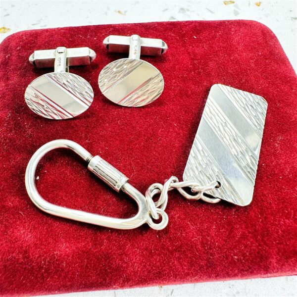 2210-HALLMARKED Sterling Silver Keyring & Cufflinks-Khuy măng sét & Móc treo-Đã sử dụng2
