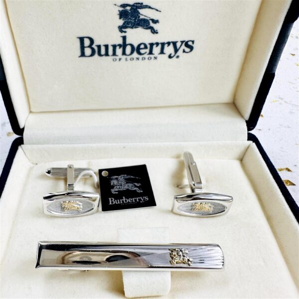 2212-BURBERRYS Silver 925 Cufflinks & Tie Clip-Bộ khuy măng sét + Kẹp cà vạt-Đã sử dụng1