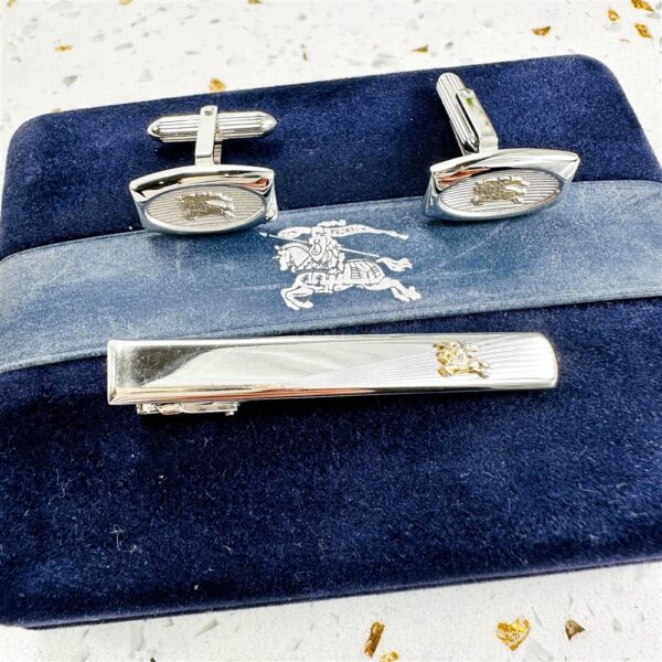 2212-BURBERRYS Silver 925 Cufflinks & Tie Clip-Bộ khuy măng sét + Kẹp cà vạt-Đã sử dụng2