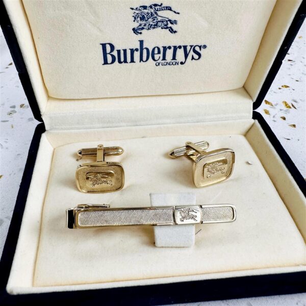 2220-BURBERRYS Silver 925 Cufflinks & Tie Clip-Bộ khuy măng sét + Kẹp cà vạt-Đã sử dụng1
