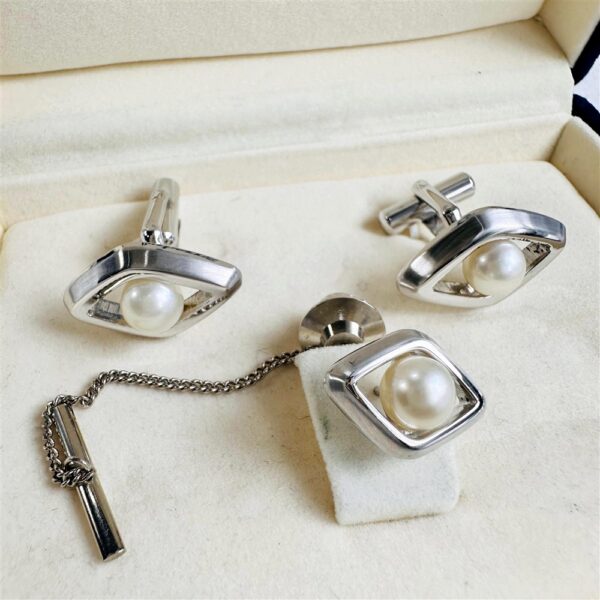 2238-Silver & Pearl Japan Cufflinks & Tie Pin-Khuy Măng sét & Cài cà vạt/áo vest-Khá mới1