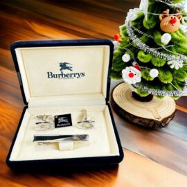 2212-BURBERRYS Silver 925 Cufflinks & Tie Clip-Bộ khuy măng sét + Kẹp cà vạt-Đã sử dụng