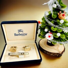 2220-BURBERRYS Silver 925 Cufflinks & Tie Clip-Bộ khuy măng sét + Kẹp cà vạt-Đã sử dụng