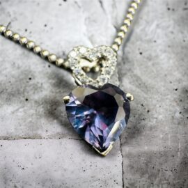 2286-Dây chuyền nữ-Silver and Tanzanite gemstone heart cut necklace-Như mới
