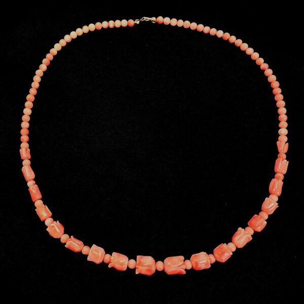 2280-Dây chuyền nữ-Carved angel skin orange coral rose buds beads necklace & gold clasp1