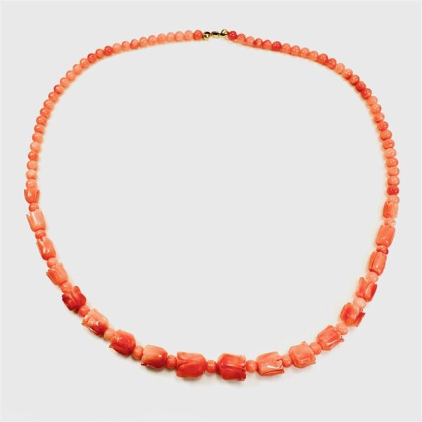 2280-Dây chuyền nữ-Carved angel skin orange coral rose buds beads necklace & gold clasp2