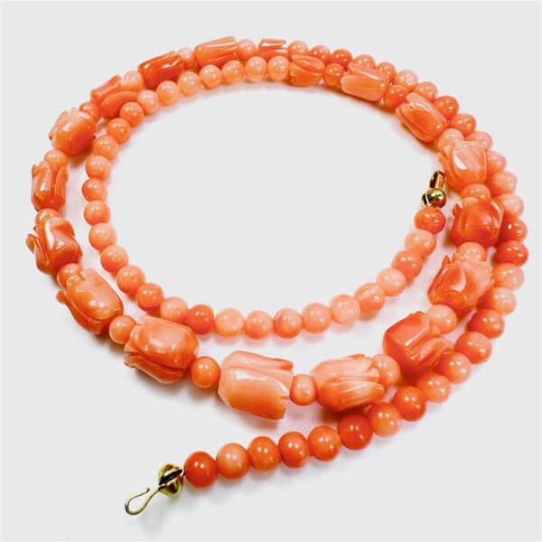 2280-Dây chuyền nữ-Carved angel skin orange coral rose buds beads necklace & gold clasp3