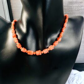 2280-Dây chuyền nữ-Carved angel skin orange coral rose buds beads necklace & gold clasp