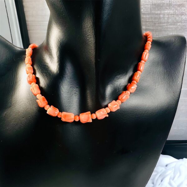 2280-Dây chuyền nữ-Carved angel skin orange coral rose buds beads necklace & gold clasp0