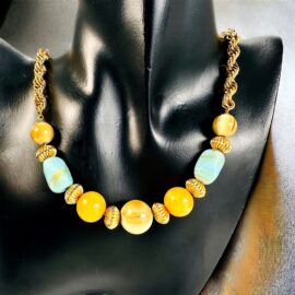 2288-Dây chuyền nữ-Gold plated & mixed gemstones long chunky necklace-Khá mới