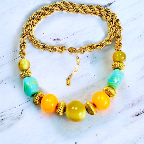 2288-Dây chuyền nữ-Gold plated & mixed gemstones long chunky necklace-Khá mới1