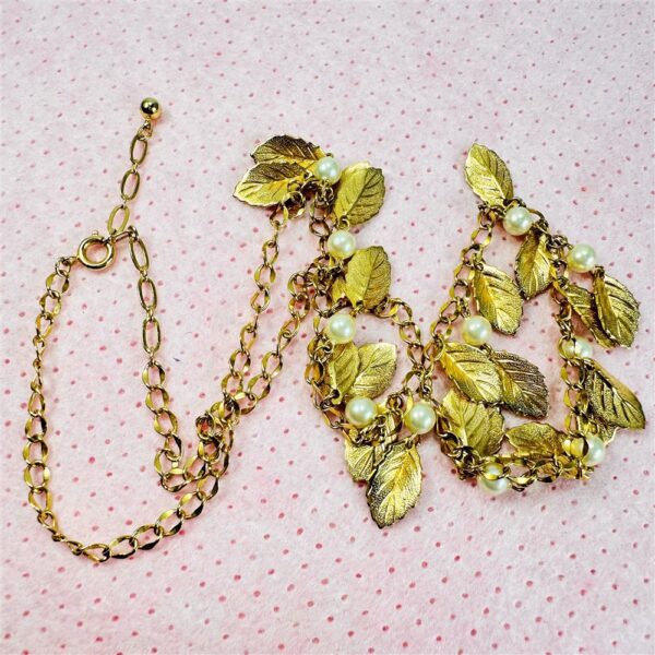 2300-Dây chuyền nữ-Gold color leaf & pearl necklace7