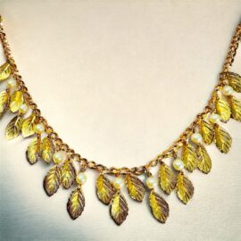 2300-Dây chuyền nữ-Gold color leaf & pearl necklace
