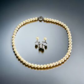 2438-Dây chuyền ngọc trai-Seawater pearl necklace & clip on Earrings-Như mới