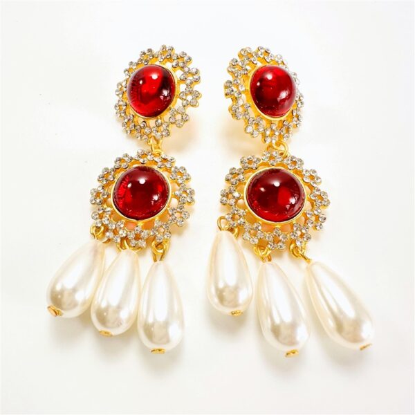 2416-Bông tai nữ-Gold color & faux gemstone earrings-Mới/chưa sử dụng2