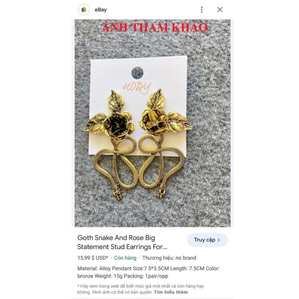 2433-Bông tai nữ-Gold color flower & snake earrings-Mới/chưa sử dụng6