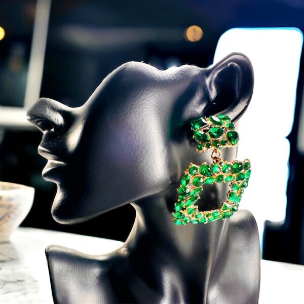 2427-Bông tai nữ-Gold color & faux green gemstone earrings-Mới/chưa sử dụng1