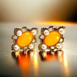 2410-Bông tai nữ-Gold color & faux gemstone clip on earrings-Mới/chưa sử dụng
