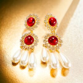 2416-Bông tai nữ-Gold color & faux gemstone earrings-Mới/chưa sử dụng
