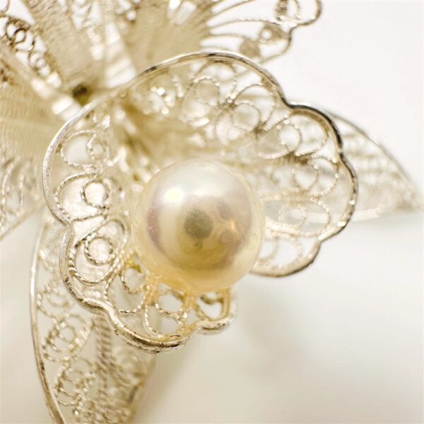 2338-Ghim cài áo-Silver & Akoya pearl flower brooch-Như mới5