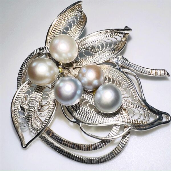 2340-Ghim cài áo-Silver & Freshwater pearl Brooch-Khá mới3